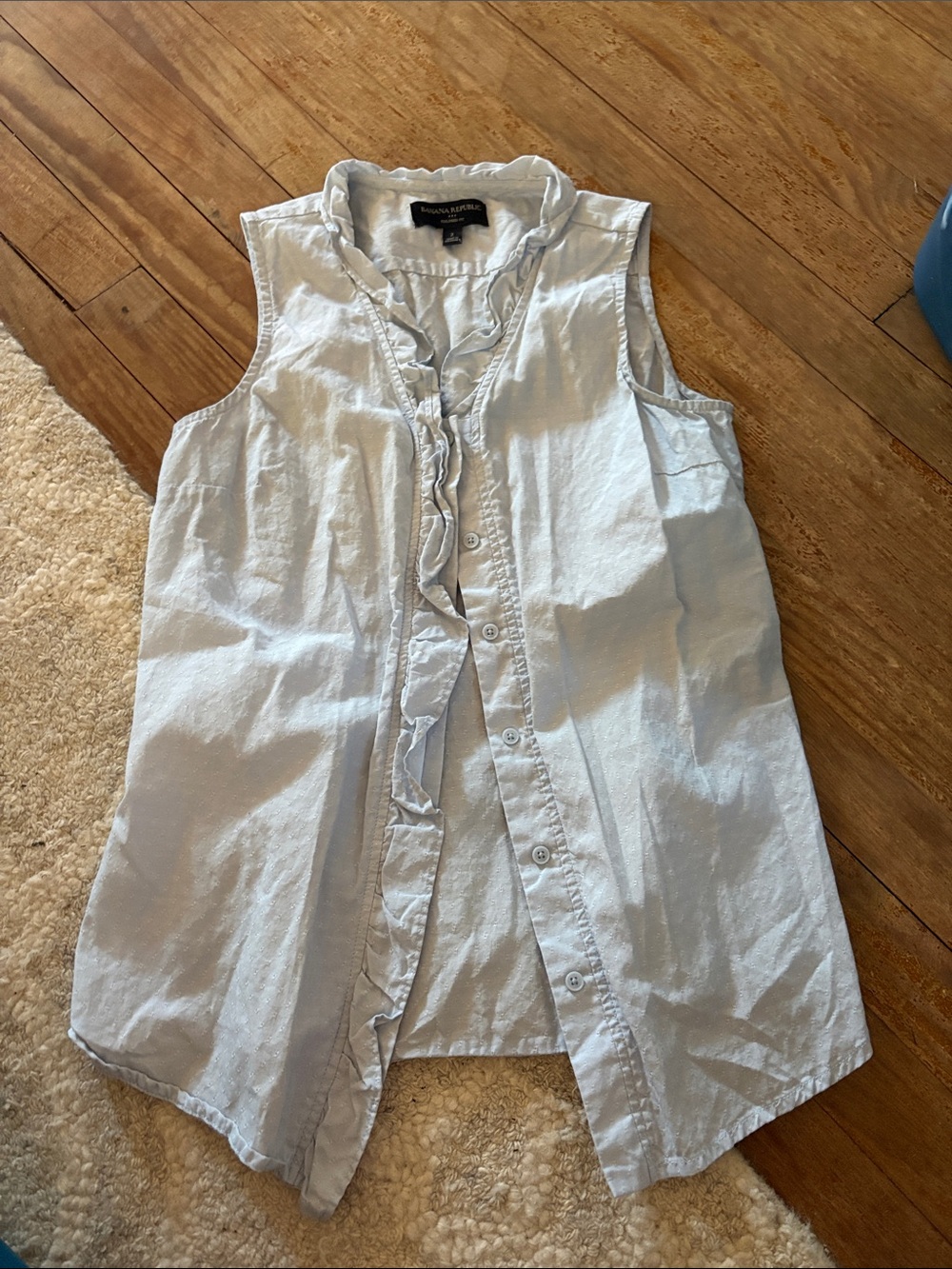 Banana Republic Light Blue Sleeveless Ruffle Button-Down Top